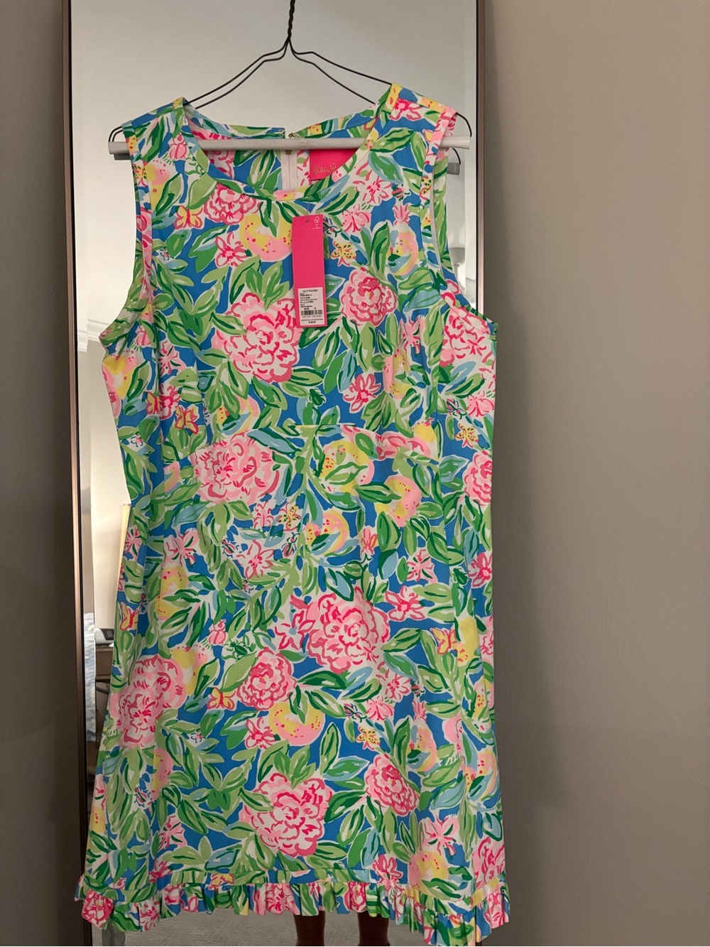 Lilly Pulitzer Sleeveless Floral Ruffle-Hem Shift Dress in Pink, Green, Blue